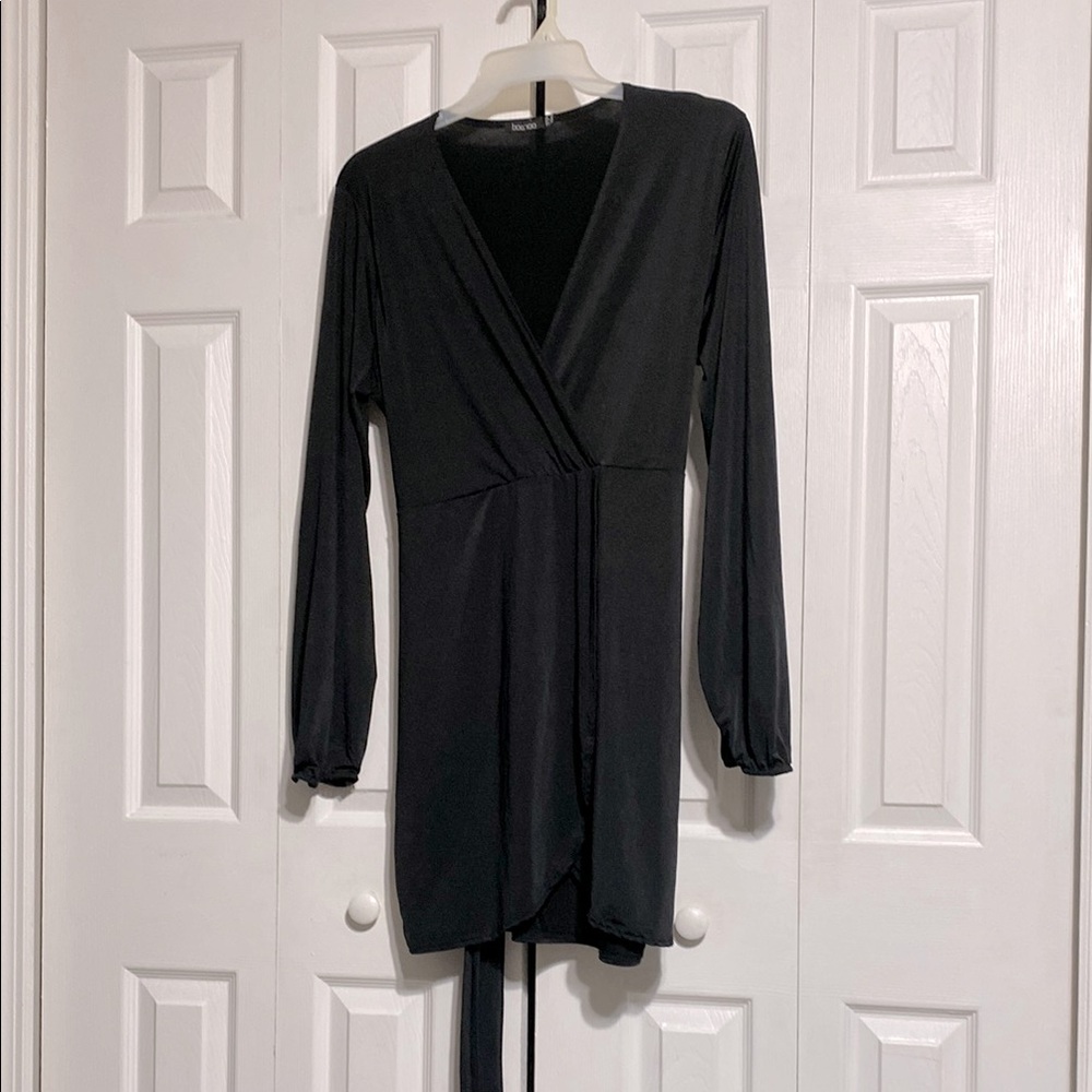 Boohoo Black Long Sleeve Wrap Dress SIZE XL